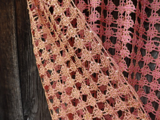 Image 1 of Vintage Rose-Gold Sequin Curtain – Mid-Century Modern, 60s Fabric