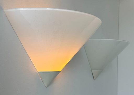Pair of vintage sconces, metal and opaline, France, 1970