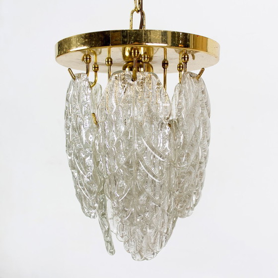 Image 1 of Lámpara de techo italiana de latón y cristal de Murano al estilo de Mazzega, años 70