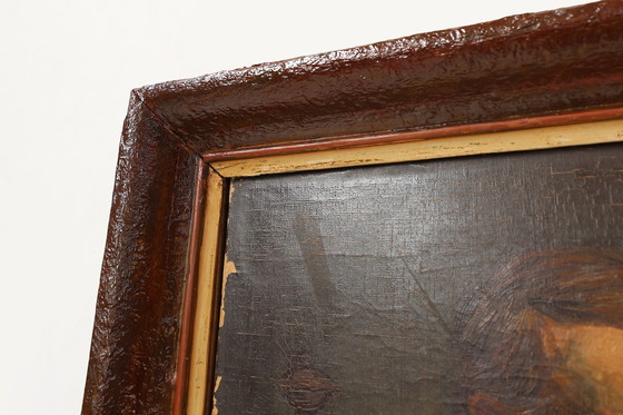 Image 1 of Peinture à l'huile flamande baroque du 19e siècle dans un cadre en bois ancien