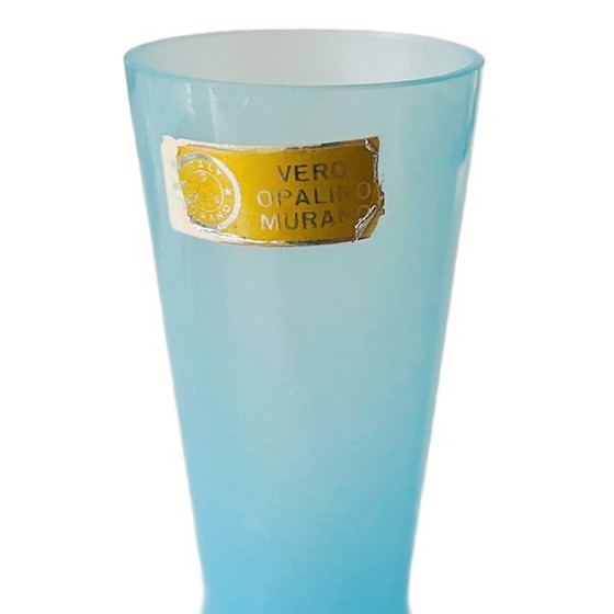 Image 1 of Vase vintage en verre opalin de Murano avec base dorée bleue, années 1970