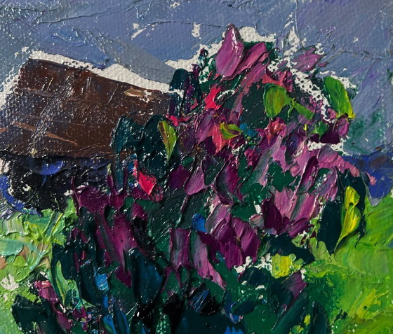 Image 1 of Original Oil Painting Summer House Landscape Cool evening with the smell of grass