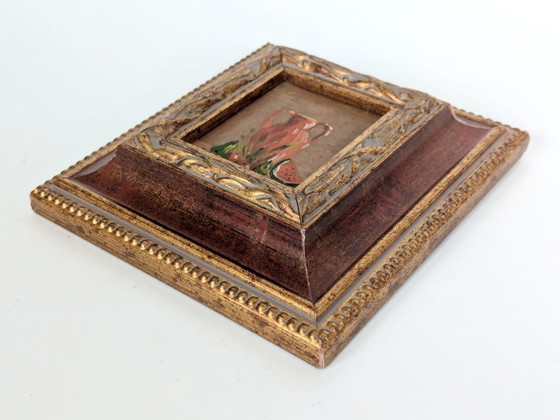 Image 1 of Vintage Still Life Oil Painting, Pottery Jar and Fruit, Florentine Frame