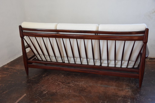 Mid Century Sofa in the Style of Jean Gillon, reupholstered in white Wool Fabric - 1960s