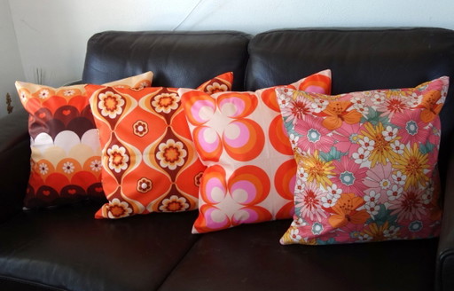 Set di 4 federe per cuscini in stile retrò Flower Power anni Settanta, 45 x 45 cm, imbottitura non inclusa.