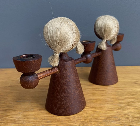 Image 1 of triple candelabro de teca/ velas figurita femenina 1960s