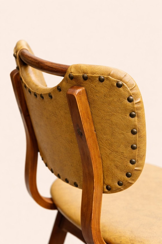 Image 1 of Chaises de salle à manger vintage en similicuir jaune/marron