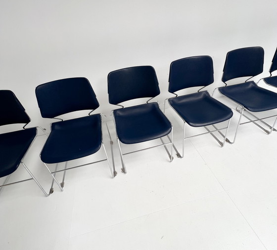 Image 1 of Set of 6 dark blue Matrix Krueger chairs by Thomas Tolleson, 1970's