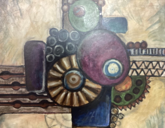 Image 1 of 3 abstracte olieverf schilderijen in lijst Envee 1993