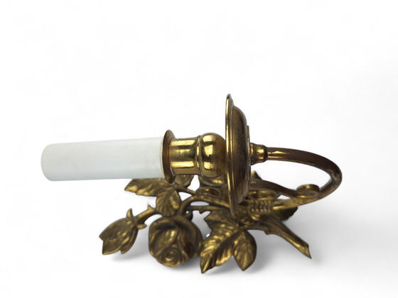 Image 1 of Antique brass wall candle holder stand Floral electric