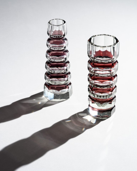 Image 1 of Block Vase Duo Ilm-Kristall GDR Attributed Josef Hoffmann Oldřich Lipský Exbor