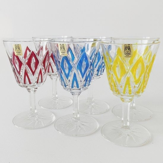 Image 1 of Set vintage VMC France Reims champagne glazen Harlequin 1960's nieuw