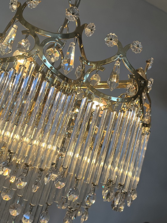 Image 1 of Art deco stijl hanglamp vintage kristallen staafjes bijzondere kwaliteit 