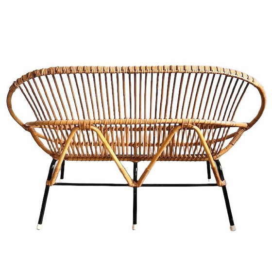 Image 1 of Vintage mid-century rattan sofa bench Rohe Noordwolde 1960s