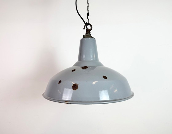 Image 1 of Industrial British Grey Enamel Factory Pendant Lamp, 1960s