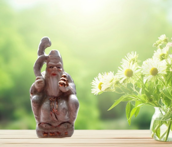 Image 1 of Chinoiserie-Crackle-Glaze-Shouxing aus der Mitte des 20. Jahrhunderts – Gott der Langlebigkeit (11 cm)