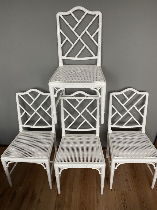 4x Vintage Faux Bambou Webbing Adler Chairs Midcentury