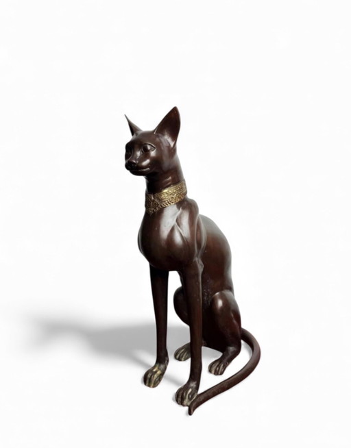 A. Tiot, Lifesize Bronze Egyptian Cat Sculpture, 62 cm, France, 1970s