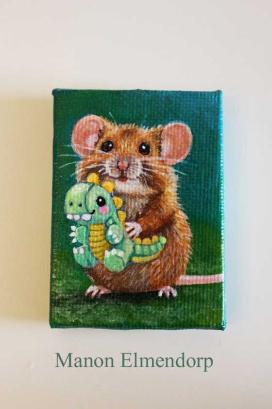 Image 1 of Unique Hand-Painted Little Mouse & Dino Plush Toy