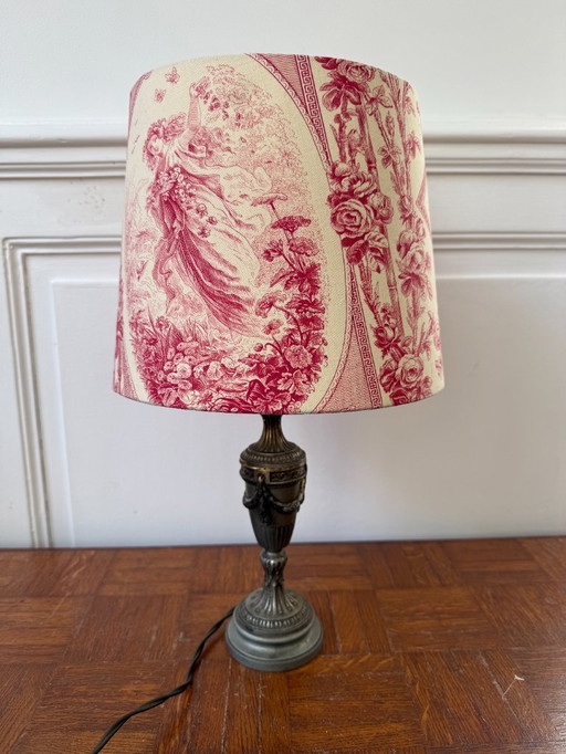 Empire style lamp with toile de jouy lampshade
