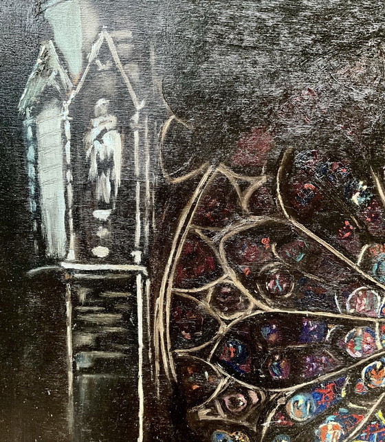 Vintage Strasbourg Cathedral Oil Painting, c.1960 – Paintings & Drawings, Wood (photo 9 of 9)