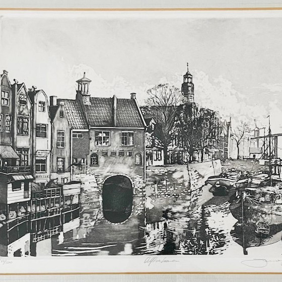 Image 1 of Jan van Rijsewijk ha firmato l'incisione "Porto di Delft" degli anni '60