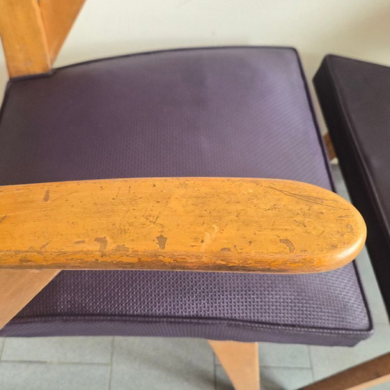 Image 1 of PAIRE DE FAUTEUILS BRIDGE VINTAGE 1950 EN HETRE PIEDS COMPAS 50S ROCKABILLY