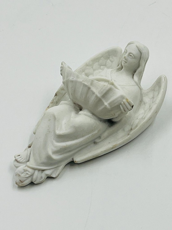 Bénitier mural Ange en biscuit de porcelaine, Objets déco, Céramique, Blanc, Vintage (photo 2 sur 10)