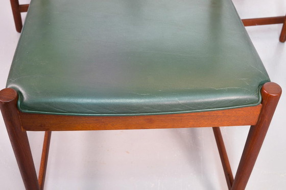 Image 1 of Vintage Design Teak Wooden Dining Chairs with Racing Green Leather Seatings Designed by Severin Hansen for Bovenkamp. Set of 4.