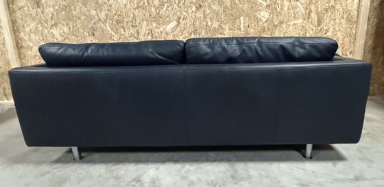 Image 1 of Molinari Blue Leather 3 Seater Sofa