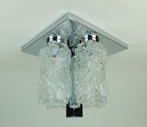 Image 1 of Eccezionale lampada da soffitto a filo di metà secolo con 4 cuboidi in vetro ghiacciato