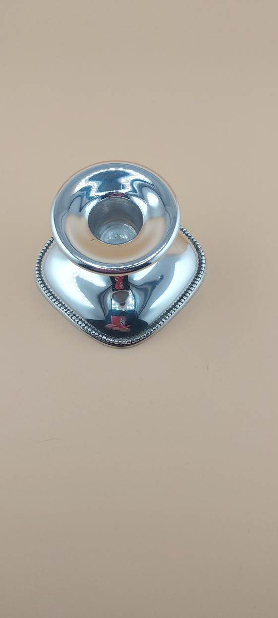 Image 1 of Lot of silver-plated items including candlestick, small bowl, tea strainer