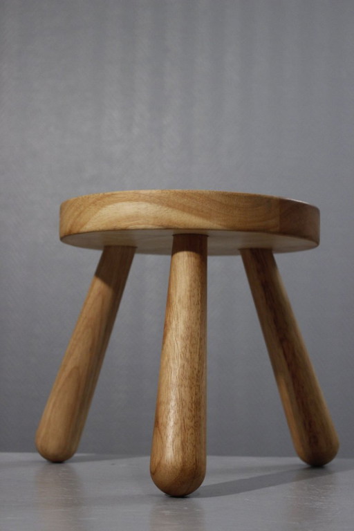 Tripod stool vintage solid wood modernist design berger Perriand style