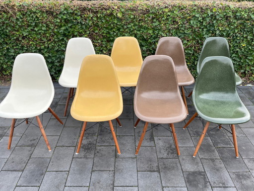 8x basi originali in fibra di vetro e noce Herman Miller DSW Eames