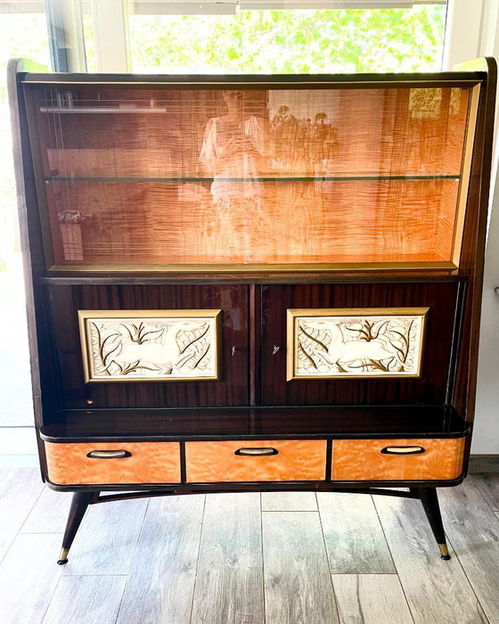 Image 1 of Zeldzame vintage barkast uit Expo '58 – Antilope-reliëf en hoogwaardig design – jaren 1950