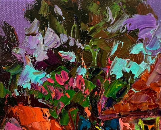 Original Oil Painting Summer Village Landscape Rural Evening in the Yard – Paintings & Drawings, Canvas (photo 7 of 8)