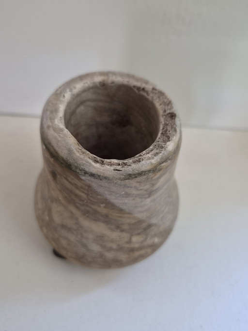 Antieke Robuuste Inktpot van Geaderd Natuursteen – Marmer/Messing