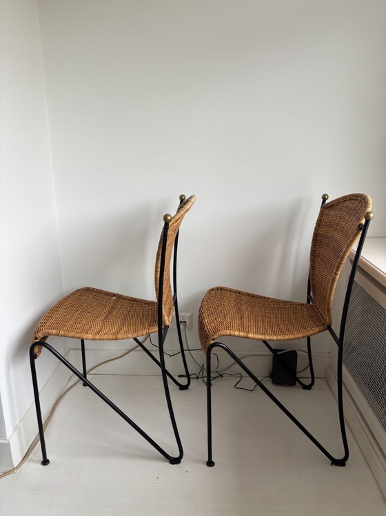 Set aus 6 Frederic Weinberg Stühlen, 1950er Jahre, Frederick Weinberg, Esszimmerstühle, Metall, Rattan (Foto 11 von 13)