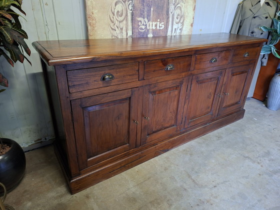 Image 1 of Credenza, mobile a parete e consolle classiche in teak scuro, 200x50 cm e altezza 90 cm.