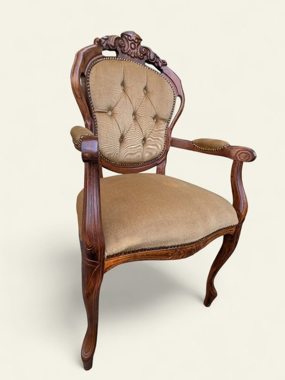 Image 1 of Rareté ! Chaise de salon baroque - chaise à accoudoirs vintage avec rembourrage, très bon état, pièce de collection rare