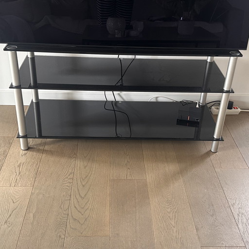 Black glass TV table