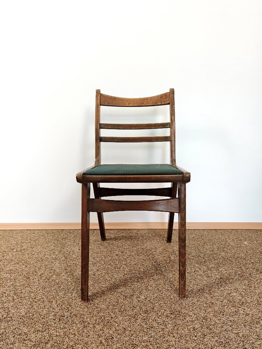 Vintage Wooden Dining Chair / Mid Century Modern / Ladder Back Chair / Accent Chair with Green Vinyl Seat / MCM Furniture 1960s
