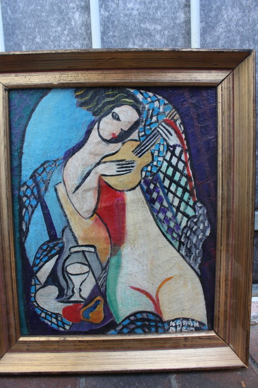 1930s Modernist Hungarian Style Oil Painting Nude Female Homage to Béla Kádár Framed
