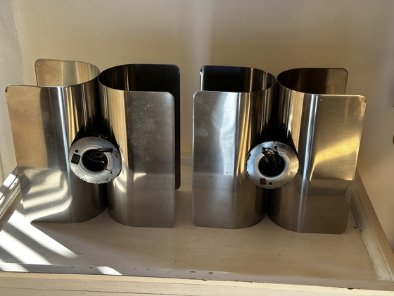 Image 1 of Paire d’appliques Harvey Guzzini Italie - Metal Chromé - Space Age années 70