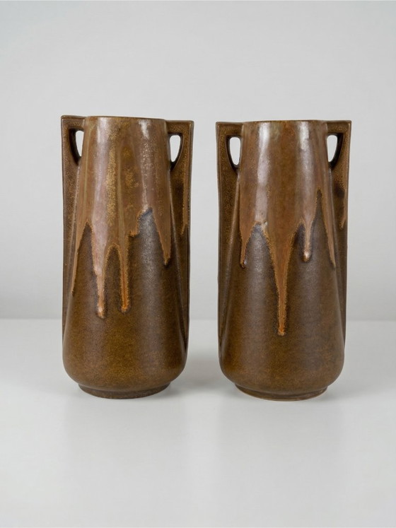 Image 1 of Pair of Denbac vases, model 244 – vintage French glazed ceramic – 19cm
