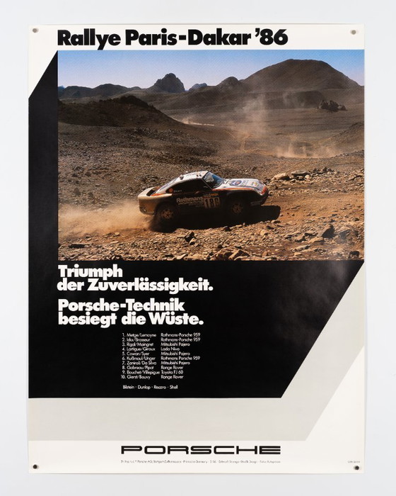 Image 1 of Rallye París-Dakar 1986 – Póster original de Porsche de época – Automovilismo clásico – 102x76cm