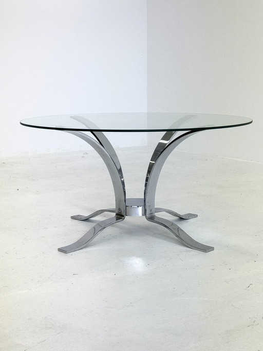 Table basse en verre Mid Century avec cadre chromé