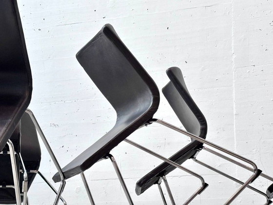 4 Sedie in Pelle IKEA Bernhard di Ola Wihlborg, Nero / Cromo – Sedie da camera, Leather (photo 12 of 15)