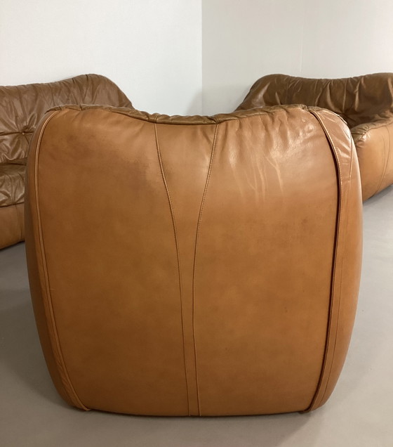 Image 1 of Ensemble de sièges vintage en cuir cognac des années 70, italien et français