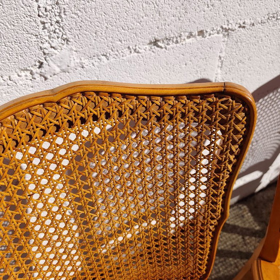 Set di 8 sedie da pranzo francesi vintage in rattan - 8 sedie da cottage in legno di ciliegio - Stile Luigi (photo 12 of 15)